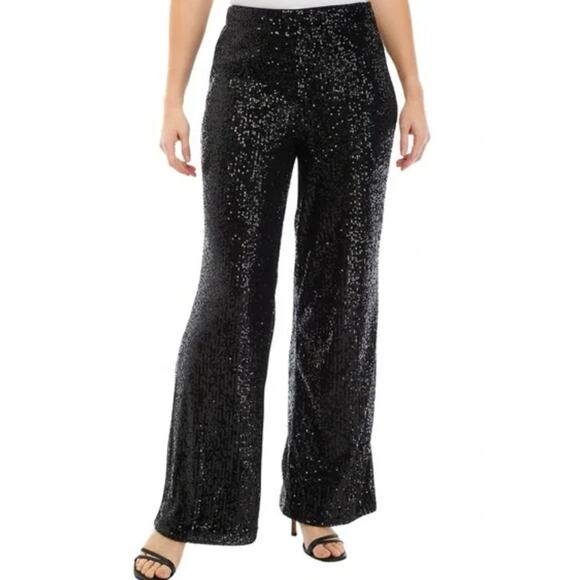 TRUTH by Republic jet black noir fully sequin embellished bootcut trouser pants - Picture 1 of 11